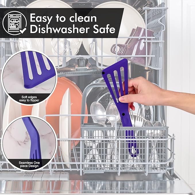 HOTEC 600??Heat Resistant Silicone Slotted Fish Turner Spatula Set, BPA Free Kitchen Cooking