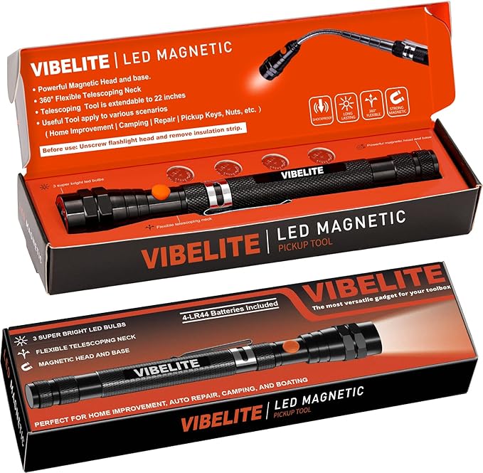 VIBELITE Gifts for Dad, Magnetic Pickup Tool with LED, Telescoping Magnet Flashlight, Birthday