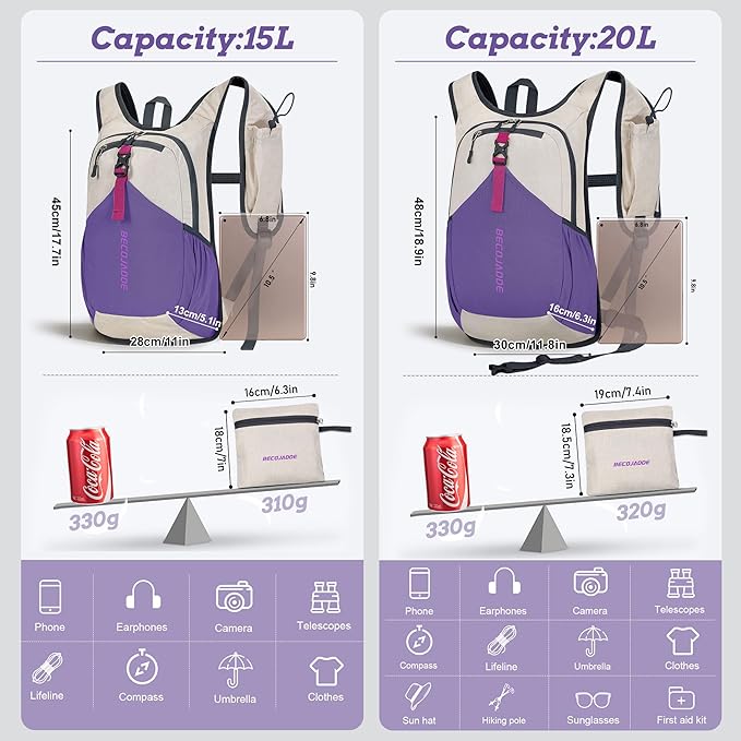 15L Small Hiking Backpack for Men Women Foldable Packable Back Pack Ultralight Hiking Daypack for