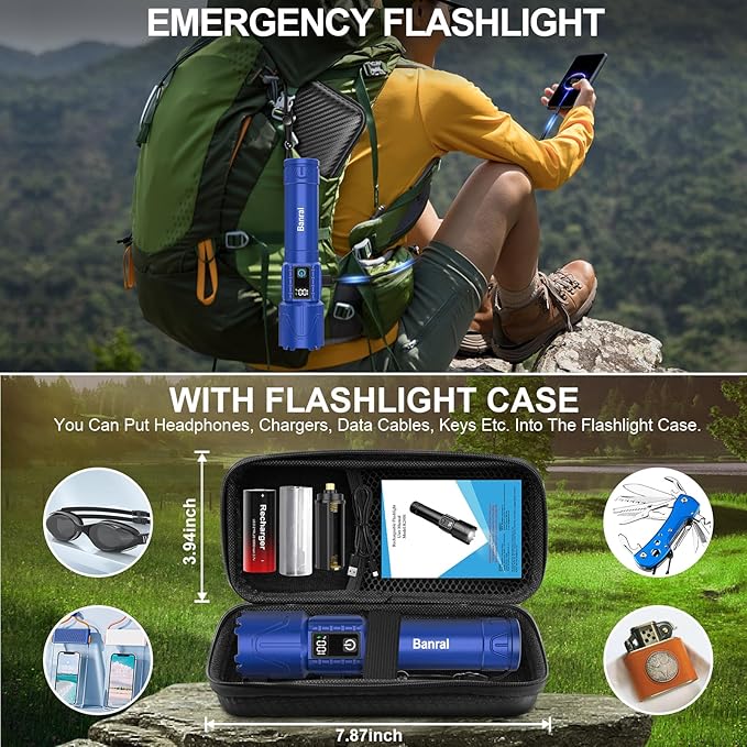 Rechargeable Flashlights High Lumens - Super Bright LED Tactical Flash Light, Powerful Waterproof