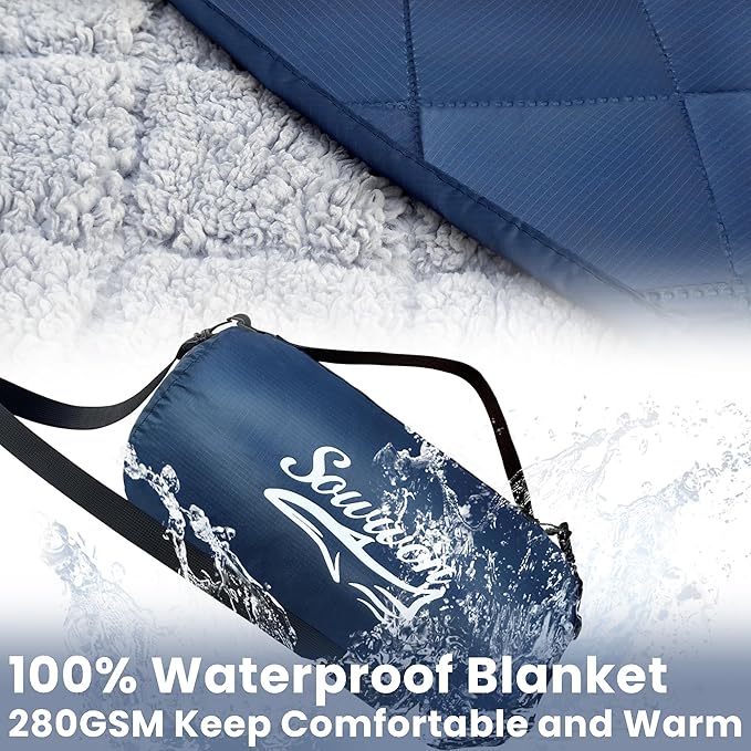 Waterproof Outdoor Blanket 82”X 55” Packable, Stadium Blankets for Camping with Sherpa Fleece