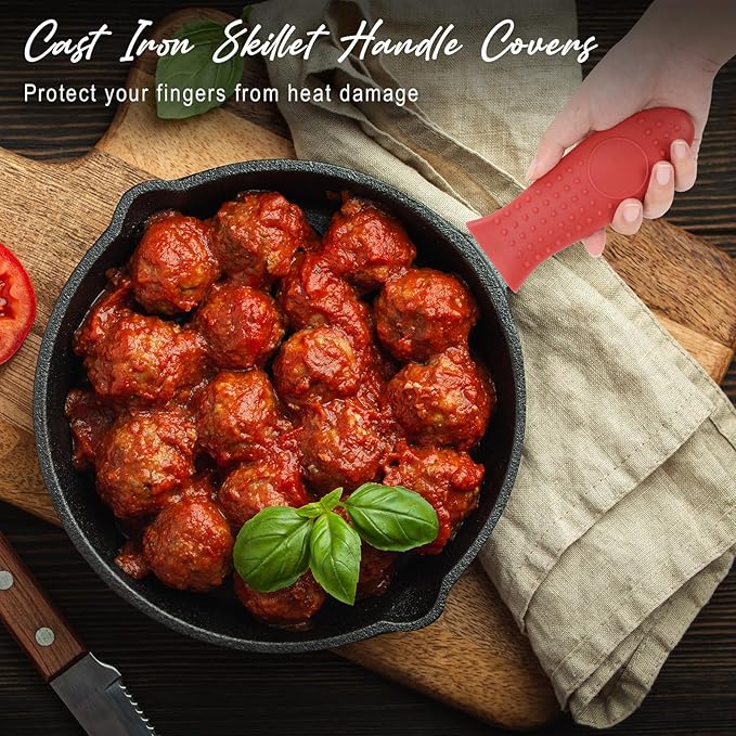 Joyhalo Cast Iron Skillet Handle Covers - 6 Pack, Heat Resistant, Silicone Pot Handle Sleeve Covers