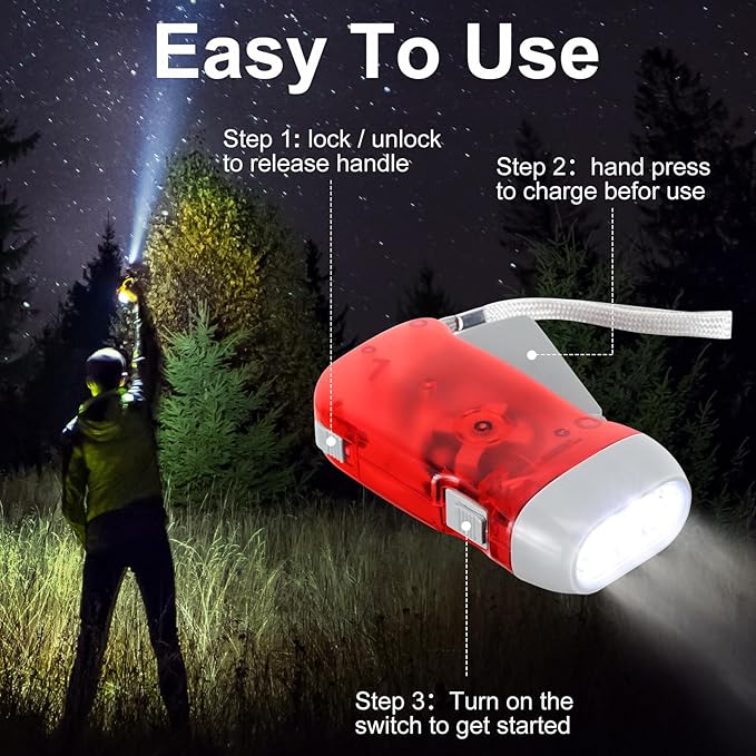 Leelosp 48 Pcs Hand Crank Flashlight No Battery Required Cranked Flashlight Manual Press Flash