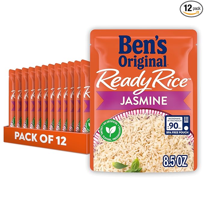 BEN'S ORIGINAL Ready Rice Jasmine Rice, Easy Dinner Side, 8.5 oz Pouch (Pack of 12)