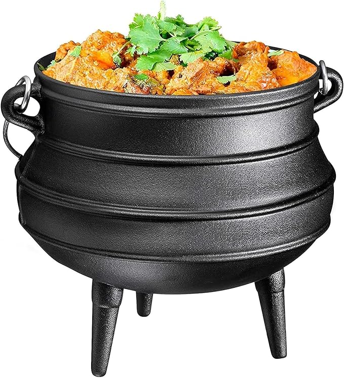 Bruntmor 12 Quart Cast Iron Dutch Oven Cauldron Pot - Camping Cookware with Lid - Pre-Seasoned