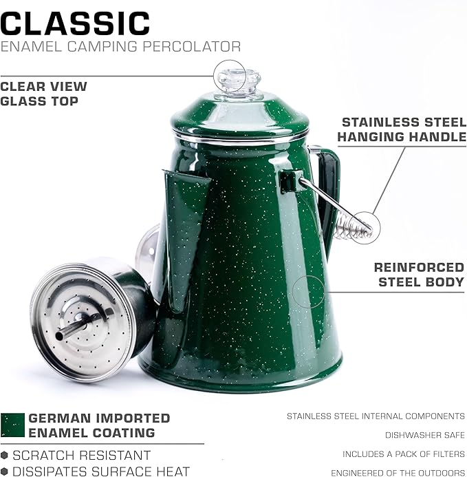 COLETTI Classic Percolator Coffee Pot — Camping Coffee Percolator, Campfire Coffee Pot – Camping