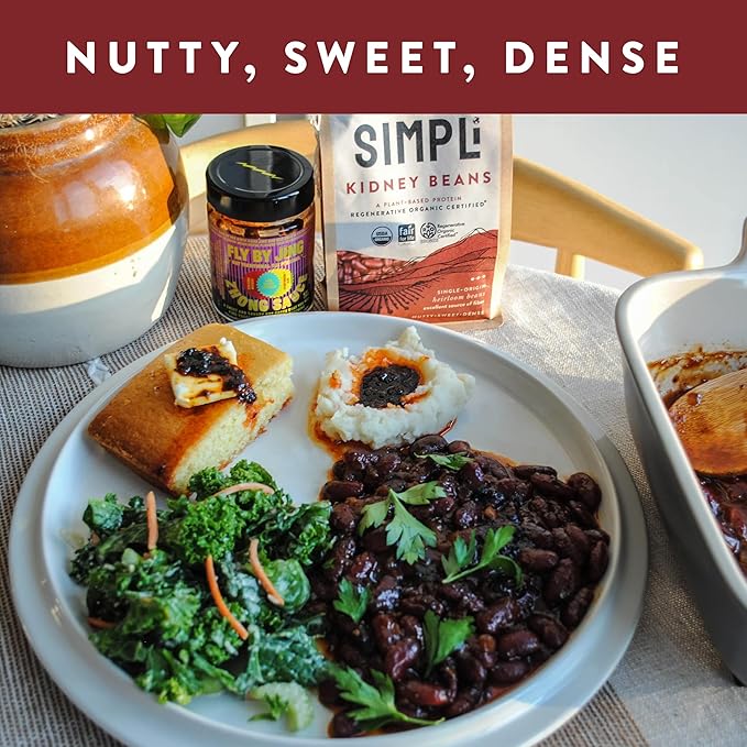 SIMPLi Regenerative Organic Certified Kidney Beans, Organic Red Kidney Beans High in Fiber and