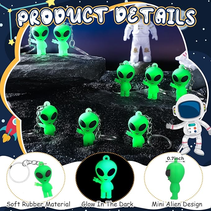 50 Pcs Alien Party Favors Alien Keychains Glow in The Dark Space Keychain Mini Aliens Figures