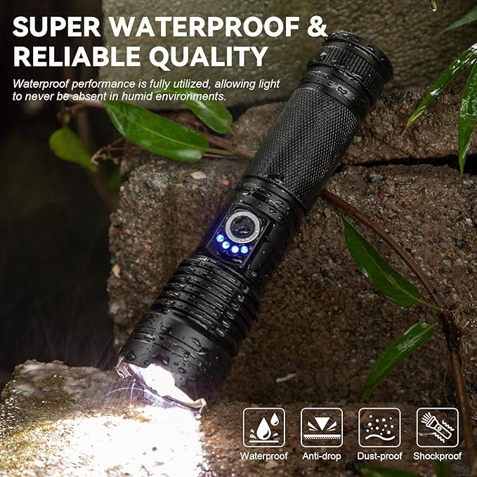 Rechargeable Flashlights High Lumens 3 Packs, 99,000 Lumens Super Bright LED Flashlight with 5