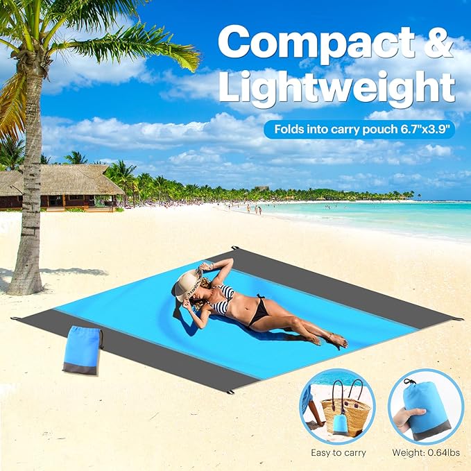 EASYFUN Beach Blanket Sandproof Oversized, 79''×83'' Extra Large Beach Mat, Portable Picnic Mat for