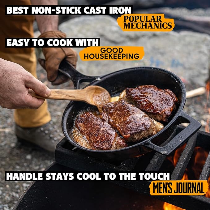 Stargazer 13.5-Inch Cast Iron Skillet | Made in USA, Seasoned, Premium Frying Pan for Grilling