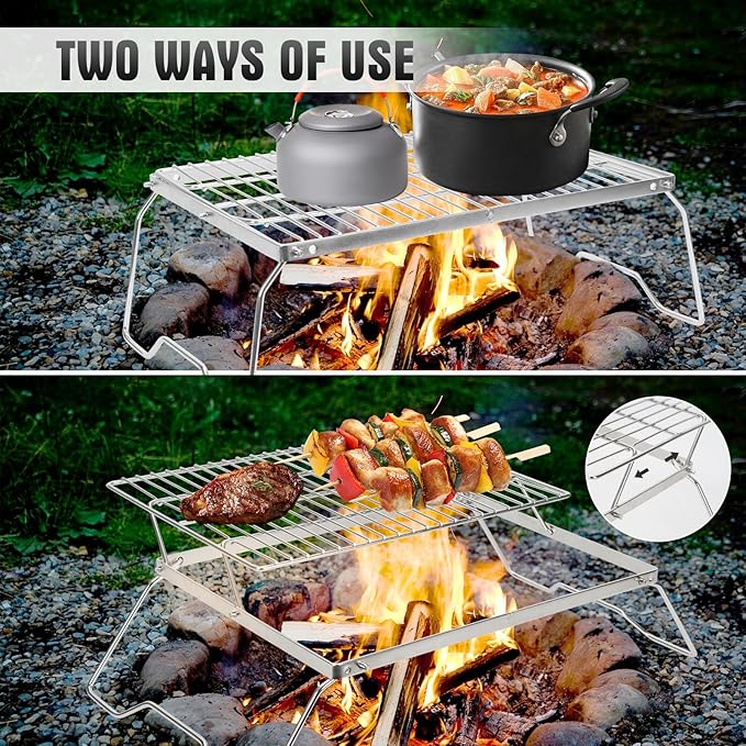 ZORMY 17" Large Folding Campfire Grill, 304 Stainless Steel Firepit Grill Grate, Heavy Duty