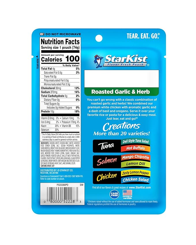 StarKist Chicken Creations, Roasted Garlic & Herb, 2.6 oz Pouch