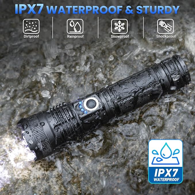 Rechargeable LED Flashlights High Lumens, 99,000 Lumens Super Bright Flashlight, Adjustable