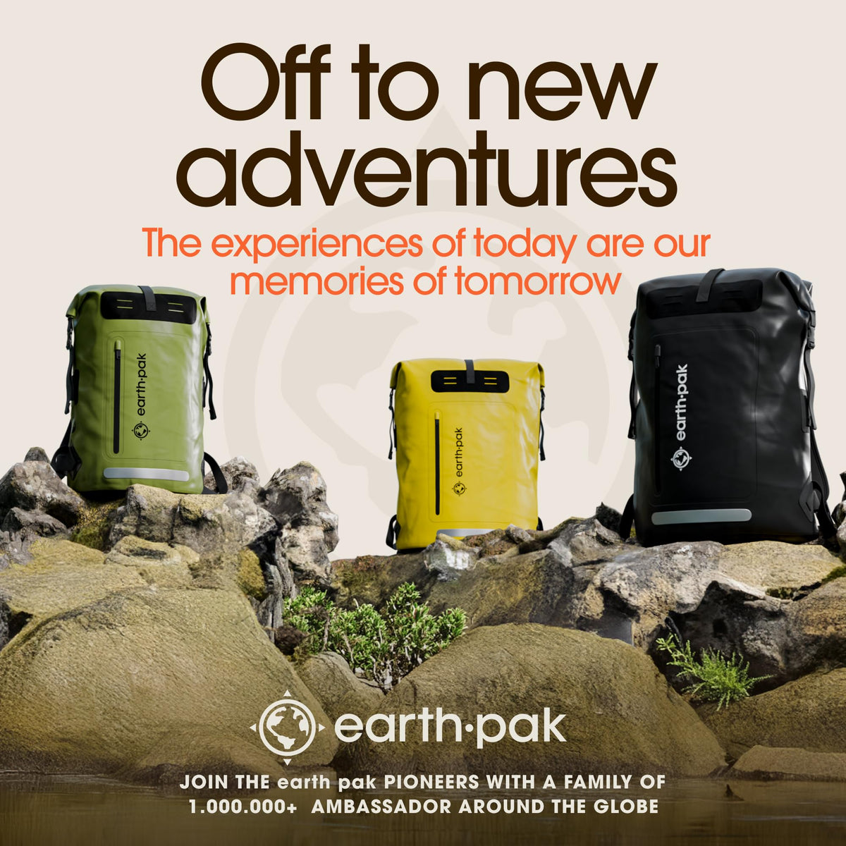 Earth Pak Waterproof Backpack - Heavy Duty Hiking Backpack - Roll-Top Closure Bag - Cushioned Dry