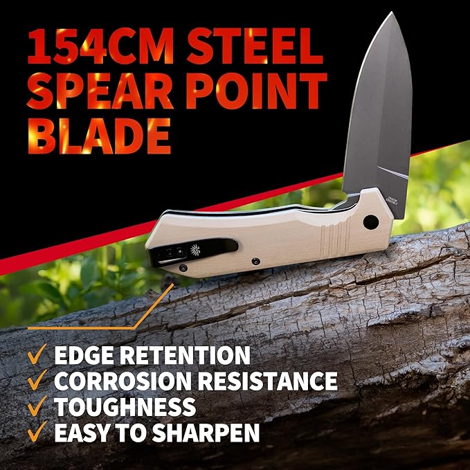 Off-Grid Knives - Stinger XL Folding Knife w. Spear Point Blade, Crucible 154CM Steel, G10 Scales