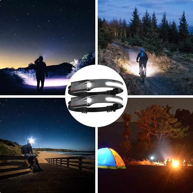 Rechargeable Headlamp 6 PCS, 230°Beam Headlamp for Adults, 6 Mode Camping & Spotlight, Motion