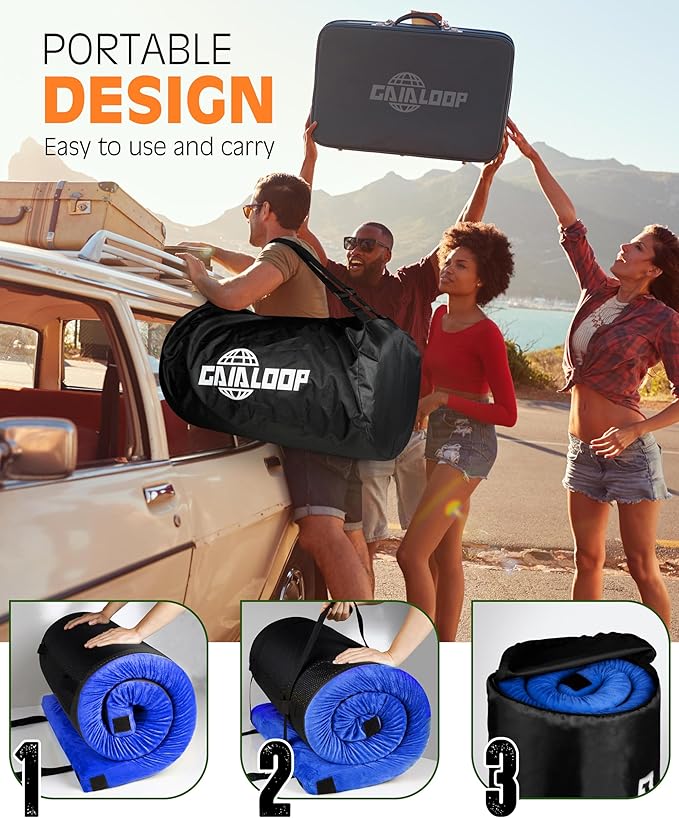 3 Inch GAIALOOP Thick Memory Foam Camping Mattress Sleeping Pad [Car/Tent/Cot] Glamping Portable