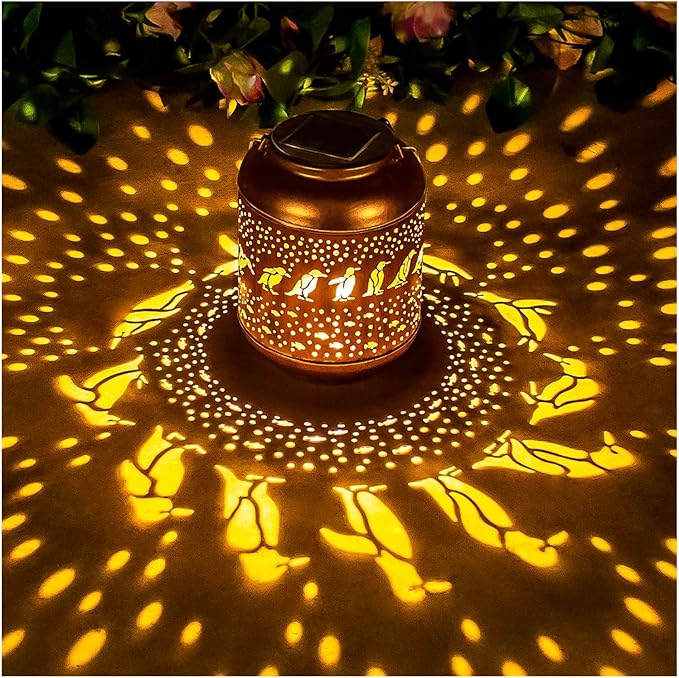 Penguin Solar Lanterns Outdoor Waterproof,Hanging Solar Lights Penguin Gifts for Women Men Metal