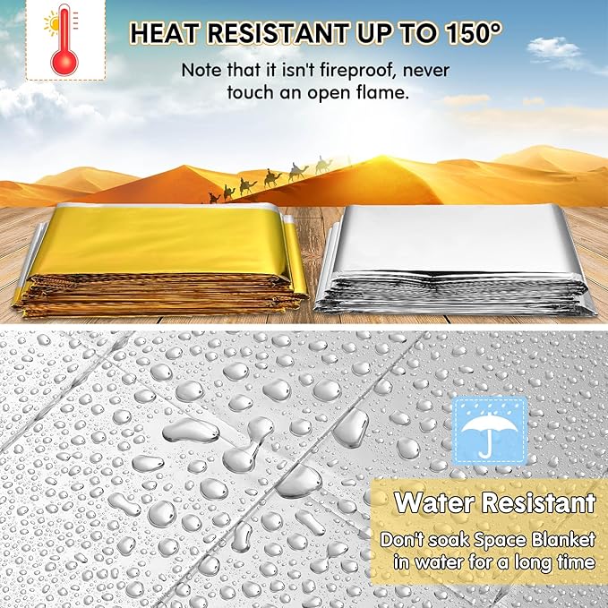 100 Pack Emergency Foil Thermal Blanket Bulk 83 x 55'' Waterproof Space First Aid Survival Blanket