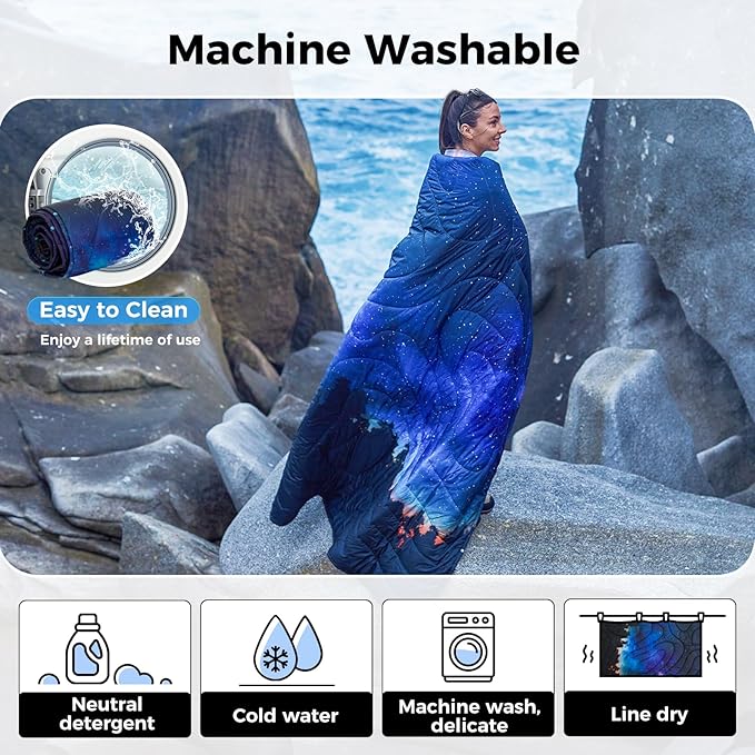 KingCamp Ultralight Camping Blanket, Packable Down Alternative Puffy Printed Wearable Blanket with