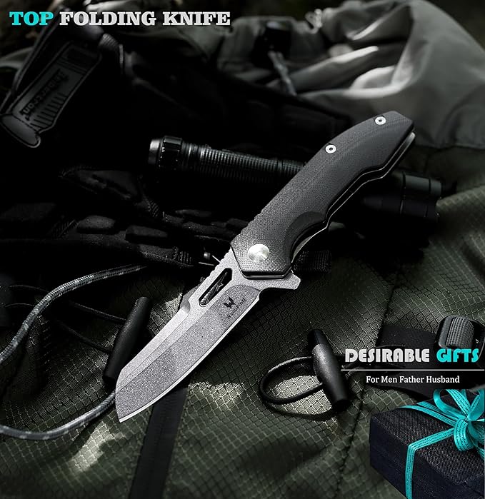 Camping Folding Knife - S35VN Powder Steel G10 Handle Comfortable Grip - Great for Cutting Hunting