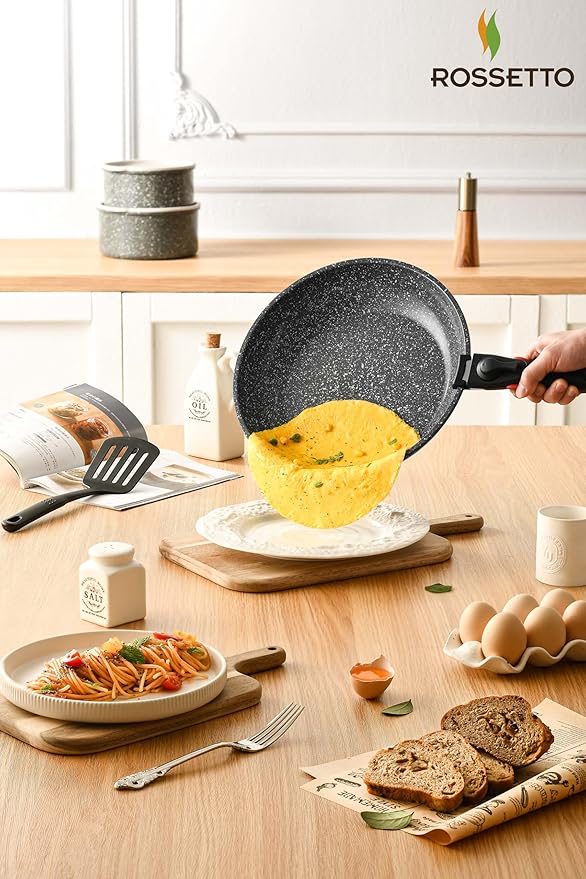ROSSETTO 16pcs Aluminium Nonstick Pots and Pans Set from France with detachable Handle, Stackable