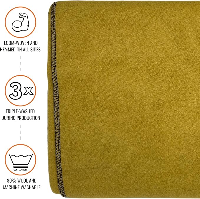 Arcturus Military Wool Blanket - Warm, Thick, Washable - Great for Outdoors, Camping, Stadium