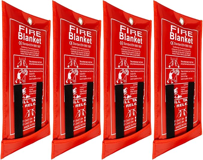 FLASLD 4 Pack Fire Blanket for Home and Kitchen, 40x40 Inch Fiberglass Fire Blankets Emergency for