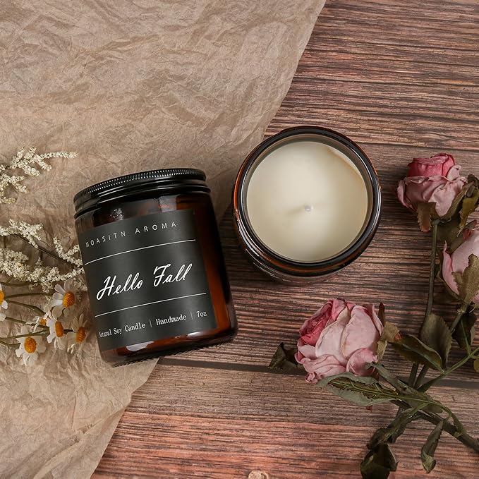 MOASITN Hello Fall Scented Candles for Home| Natural Soy Fall Candle| Handmade Long Lasting
