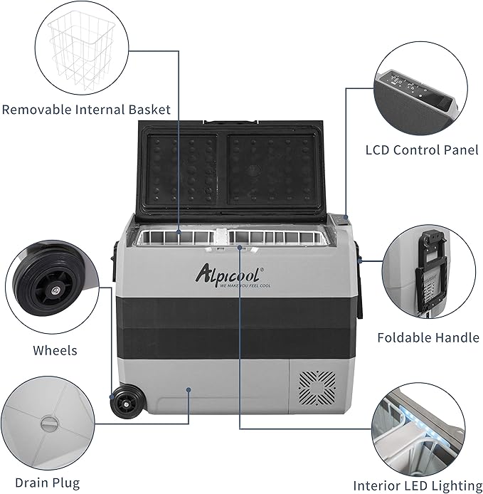 Alpicool T60 Dual Temperature Control 12 Volt Refrigerator 63 Quart Portable Car Fridge Freezer
