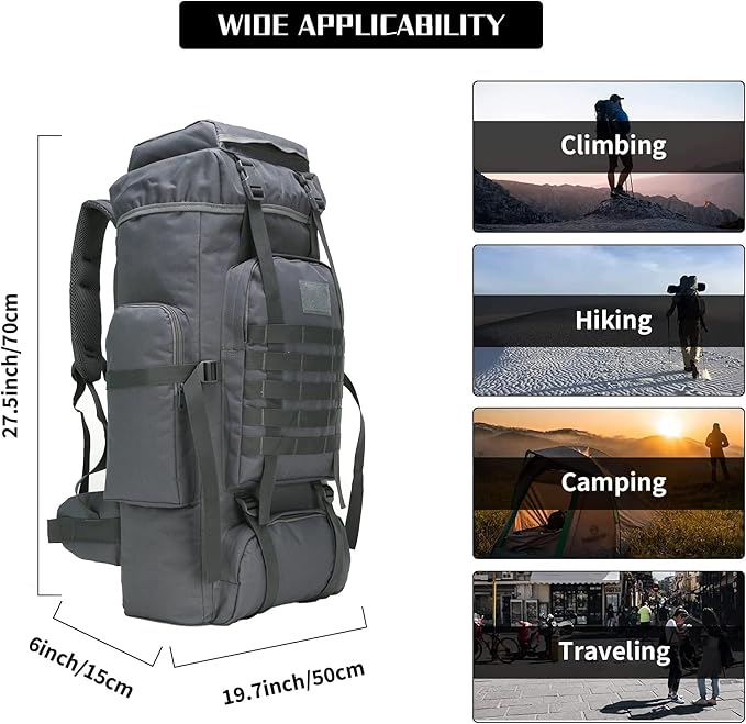 Hiking Backpack for Men 70L/100L Camping Backpack Military Rucksack Molle 3 Days Assault Pack for