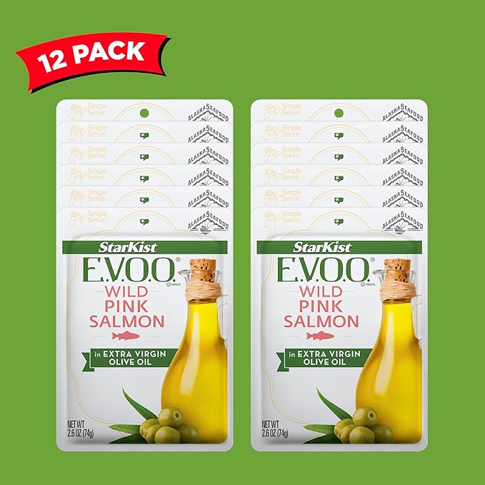 StarKist E.V.O.O. Wild-Caught Pink Salmon, 2.6 Oz, Pack of 12