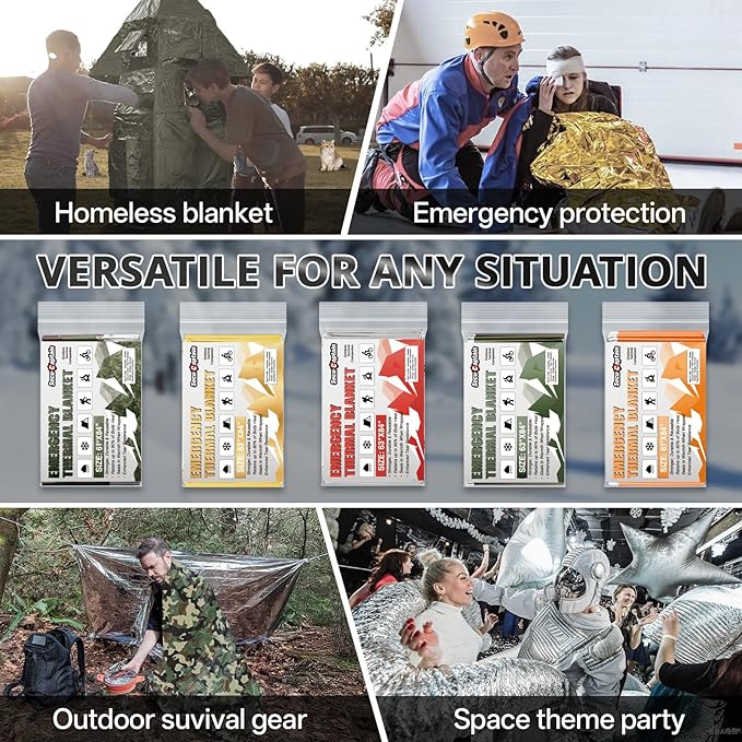 SecuCaptain Survival Emergency Thermal Blankets: Extra Large 84??x63??Space Mylar Blanket Kit for