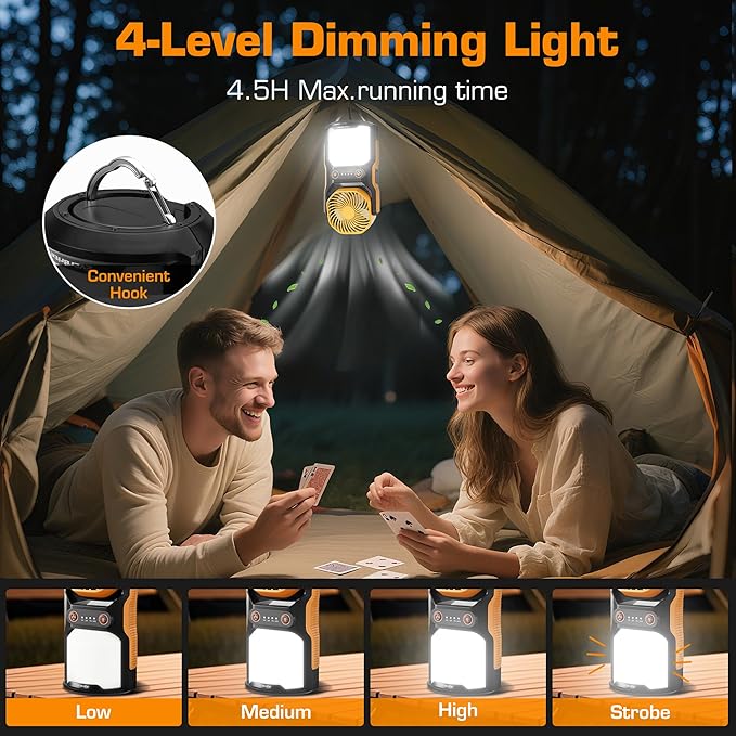 EVERBRITE Rechargeable Camping Lantern with Fan- 4400mAh Power Bank, Camping Fan with 3 Fan Speeds