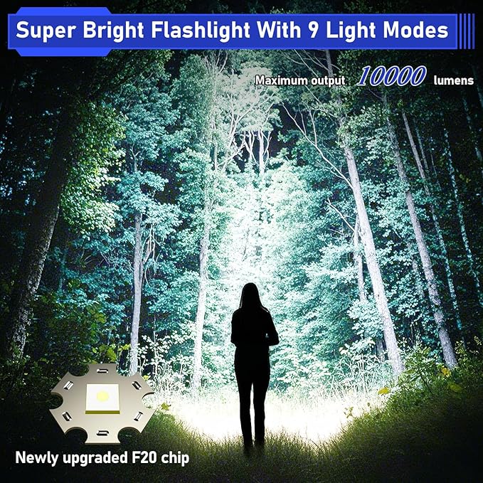 JAY-PARK Flashlights High Lumens, Rechargeable Flashlight 10000 Lumens with Magnetic, Bright Flash