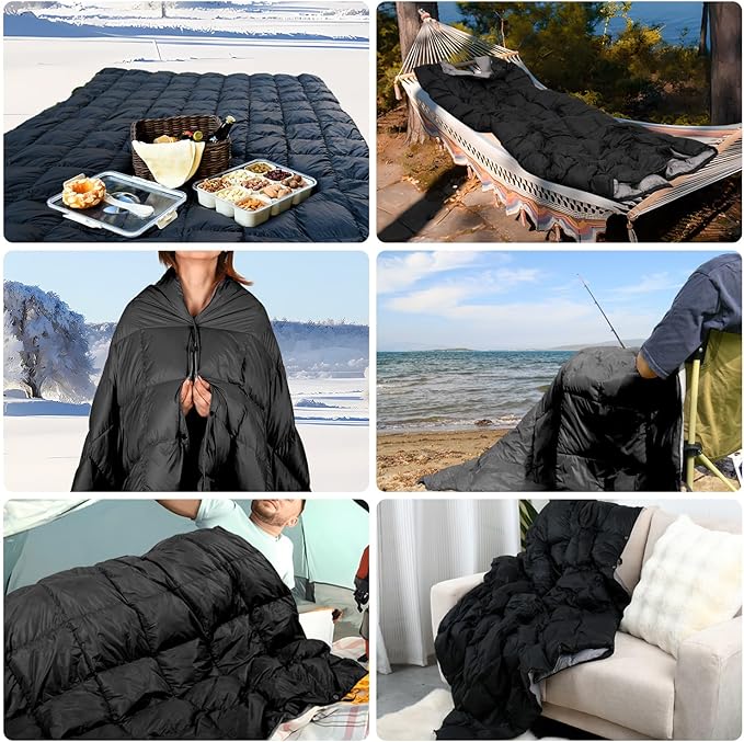 Down Camping Blanket, Muti-Use Outdoor Travel Blanket, Puffy Sleeping Bag Blanket, Waterproof