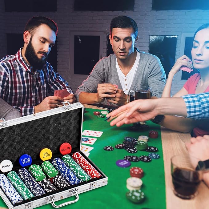 Aoriher Blackjack Casino Game Set, Include 300 Poker Chips, Casino Felt 1 Automatic Card Shuffler 6