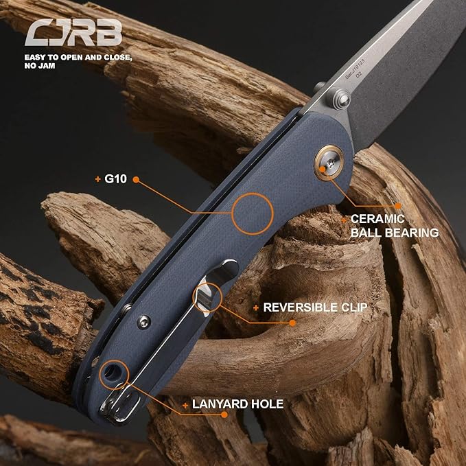 CJRB Folding Knife Feldspar Pocket Knife Stonewash D2 Steel Blade G10 Tactical Handle EDC Knife