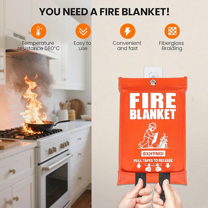 Fire Blanket for Home and Kitchen, 4 Pack 40"x 40" Emergency Fiberglass Fire Blanket with