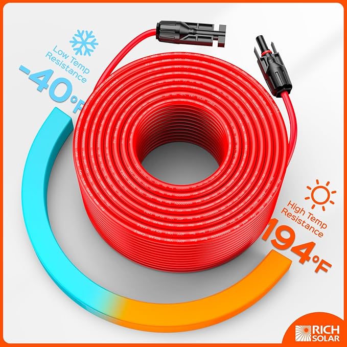 RICH SOLAR 10 Gauge 10AWG One Pair 75 Feet Red + 75 Feet Black Solar Panel Extension Cable Wire