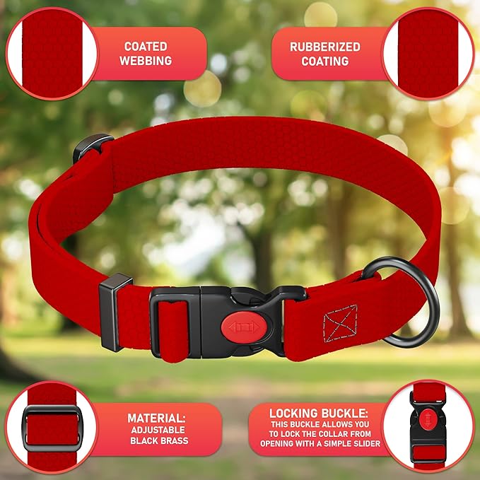 Adjustable Dog Collar with QR Code Dog Tag ID Attached - Made in USA - Honeycomb Waterproof Heavy