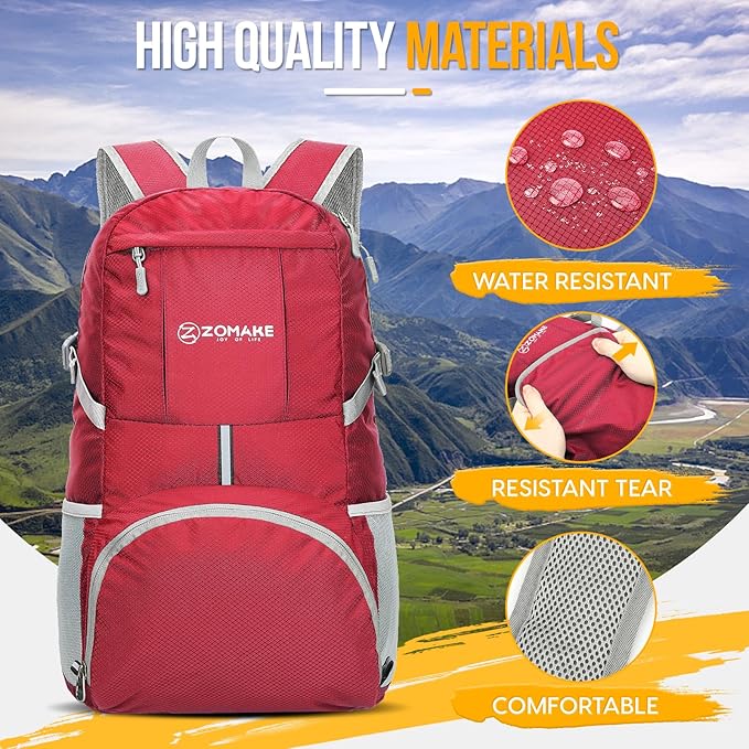 ZOMAKE Lightweight Packable Backpack 35L, Light Foldable Backpacks Water Resistant Collapsible