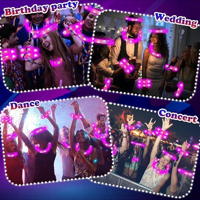 24 PCS Pink Glow Sticks Party Favors for Kids, Light Up Necklaces Bracelets Accessories for