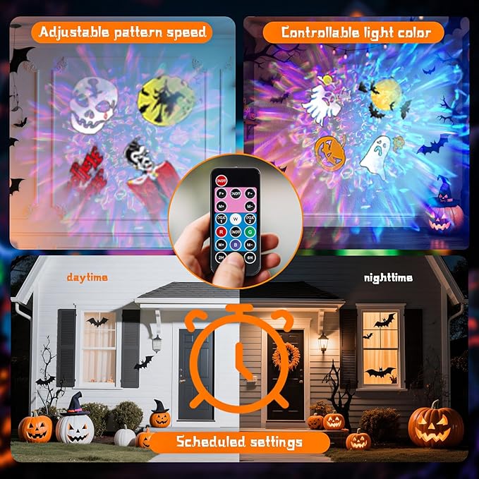 Halloween Projector Lights Outdoor, 2-In-1 HD Moving Pattern Holiday Projector Lights with Remote