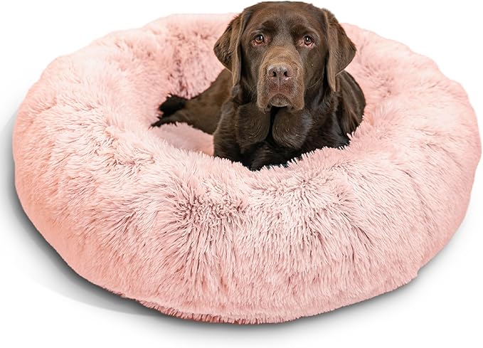 Best Friends by Sheri Original Calming Donut Dog and Cat Bed, Shag Faux Fur, Cotton Candy Pink