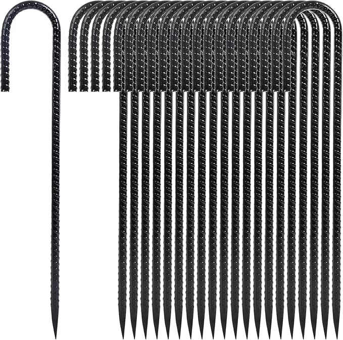 12 Inch Heavy Duty Rebar Stakes, 20-Pack Galvanized Steel J Hook Tent Stakes for Outdoor