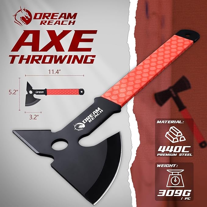 Dream Reach Throwing Axe Set - 3PCS Full Tang Throwing Hatchets with TPR Rubber Sleeve and