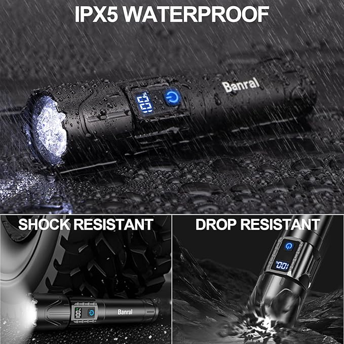 Rechargeable Tactical Flashlights High Lumens - Super Bright LED Powerful Flash Light, Waterproof