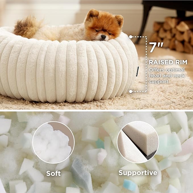 Bedsure Donut Small Dog Bed - Dog Beds for Small Dogs with Corduroy Fleece & Anti Slip Bottom